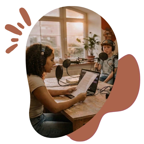 Jóvenes grabando un pódcast